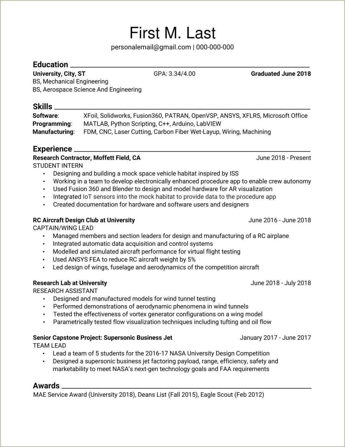 Entry Level Aerospace Engineer Resume Examples Reddit