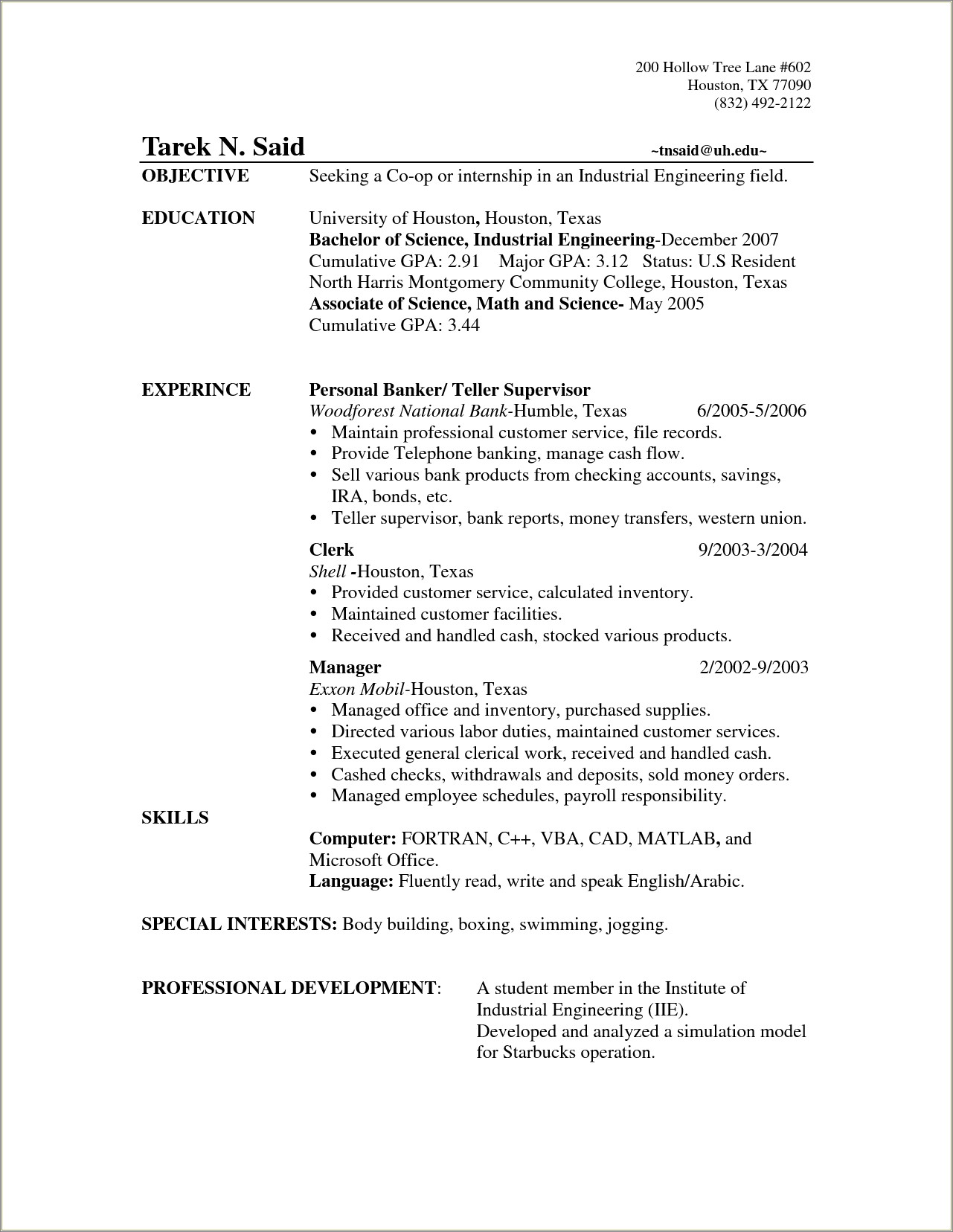 Entry Level Bank Teller Sample Resume