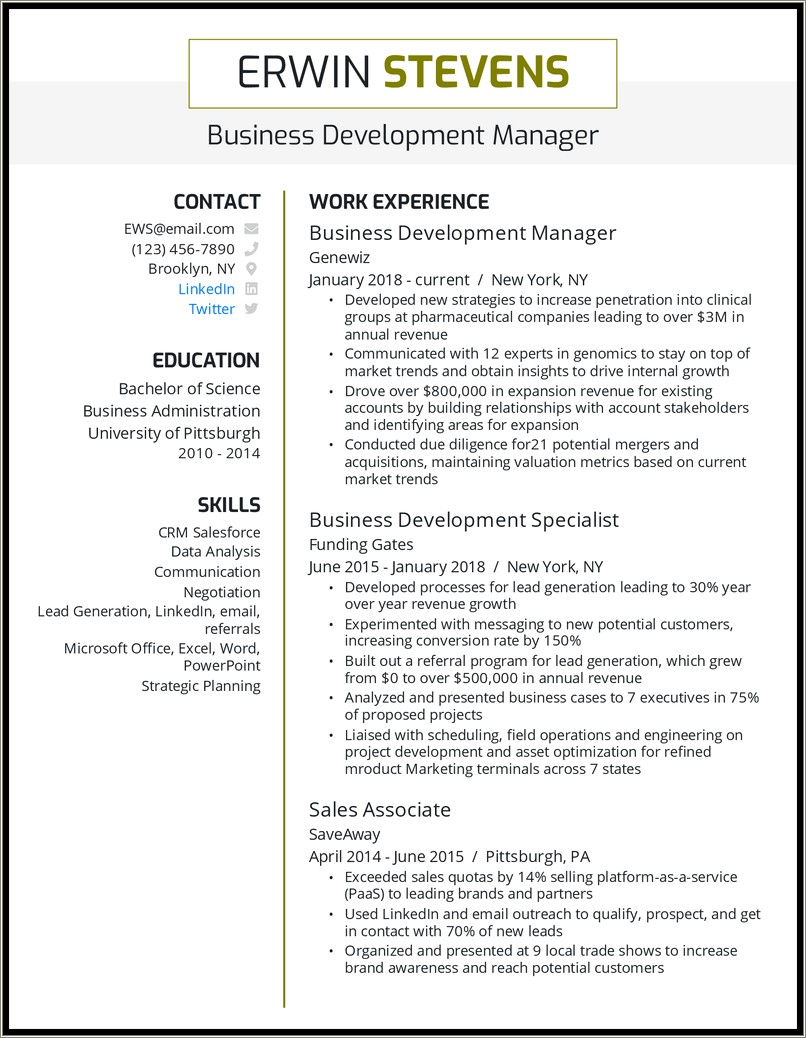 Entry Level Business Management Resume Sample