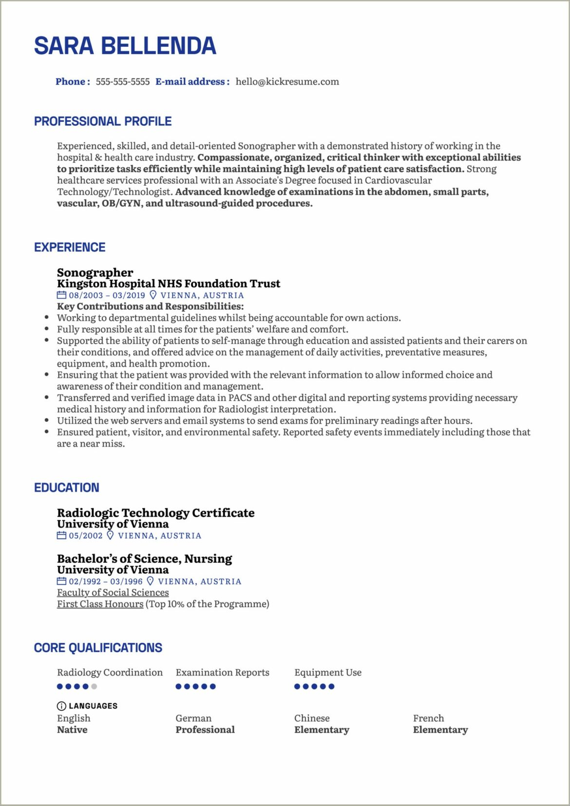 Entry Level Cardiac Sonographer Resume Samples