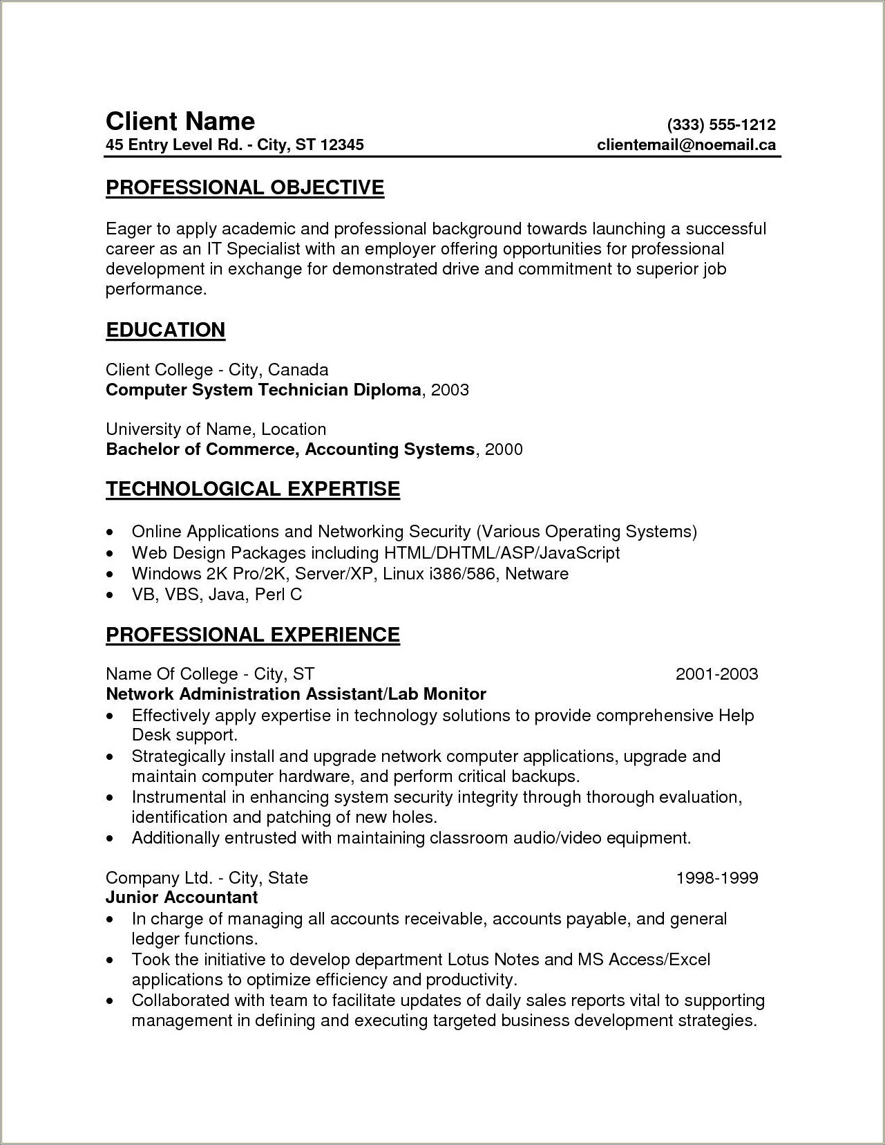 Entry Level Career Objectives For Resumes