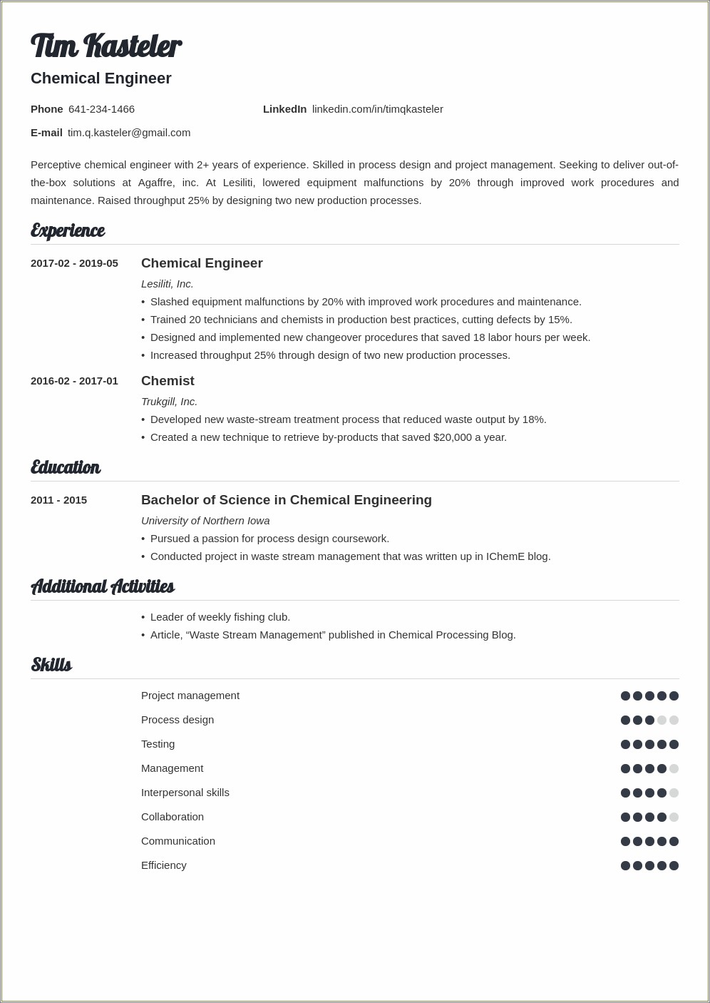Entry Level Chemical Engineering Resume Templates