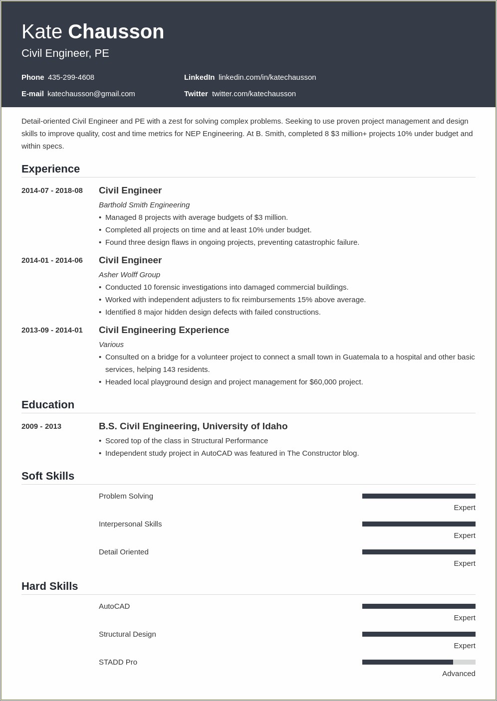 Entry Level Civil Cad Designer Sample Resume