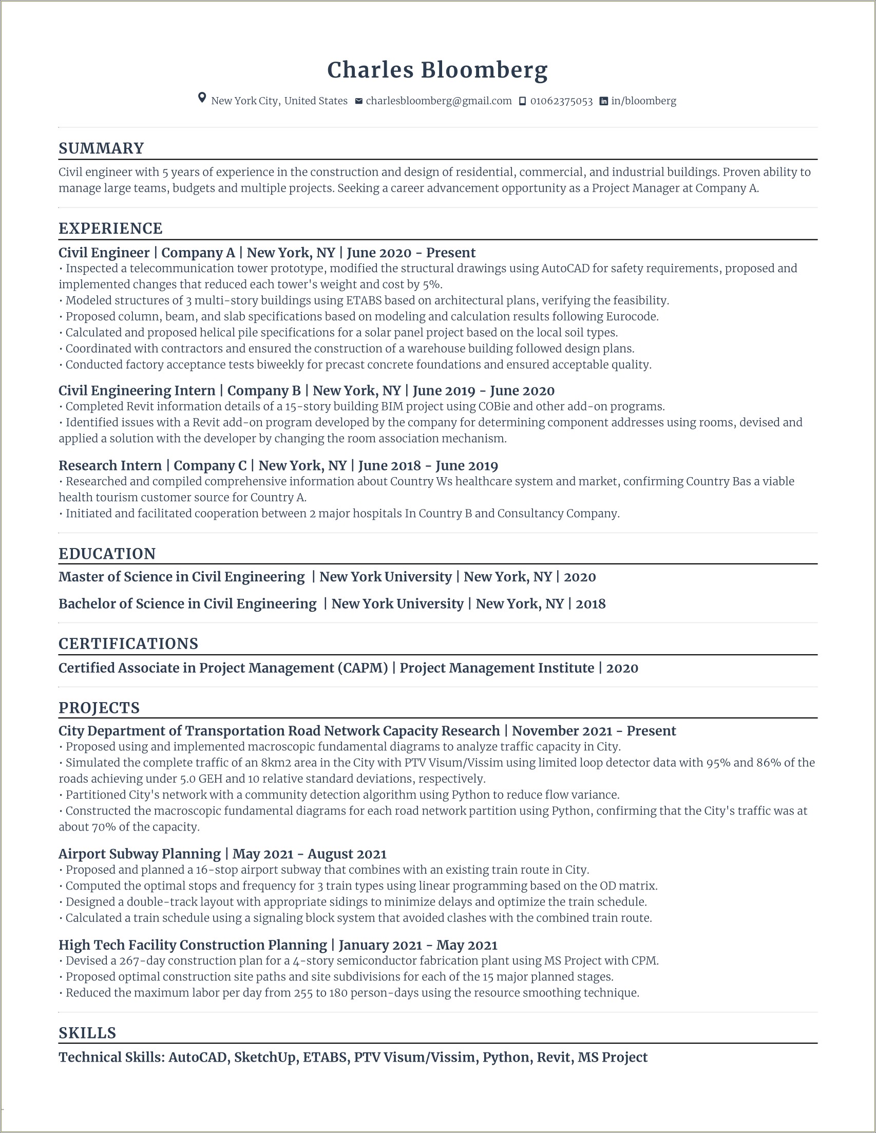 Entry Level Civil Engineering Resume Objective