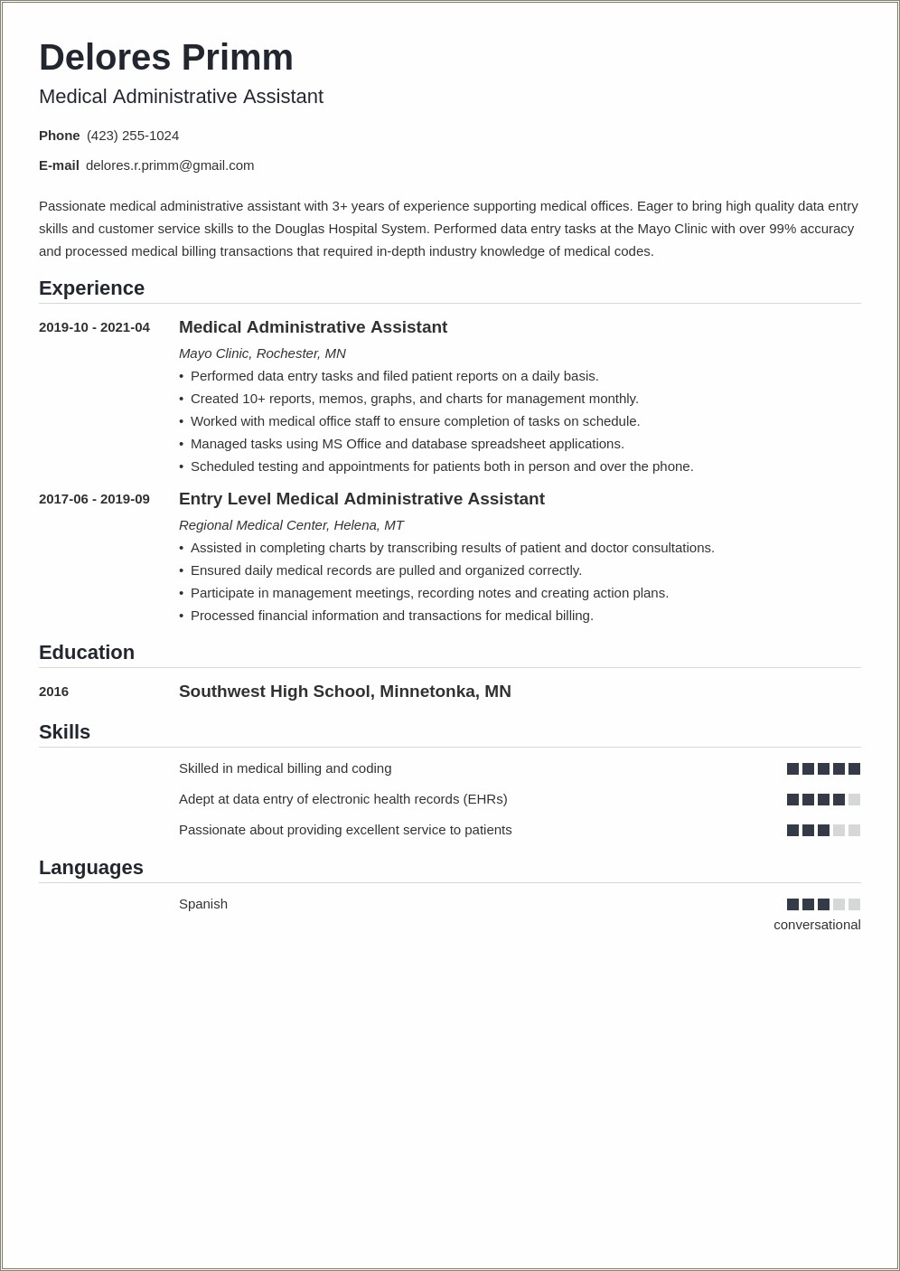 Entry Level Clinical Data Specialist Resume Summary Samples