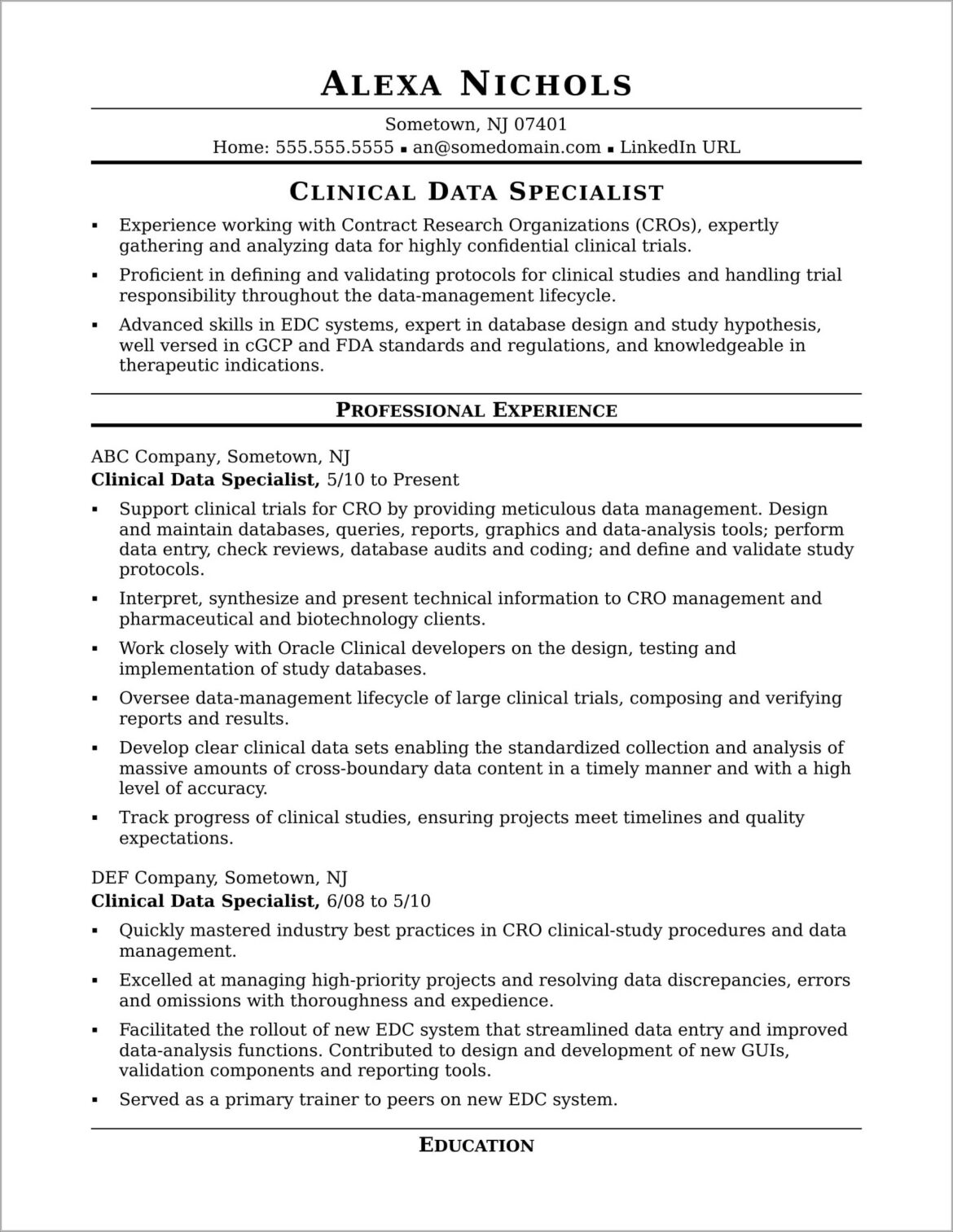 Entry Level Clinical Research Resume Samples