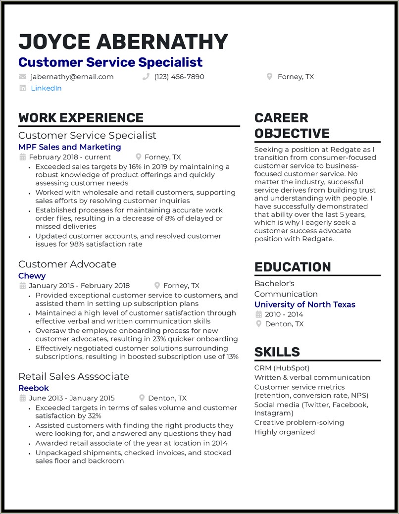 Entry Level Customer Service Resume No Experience
