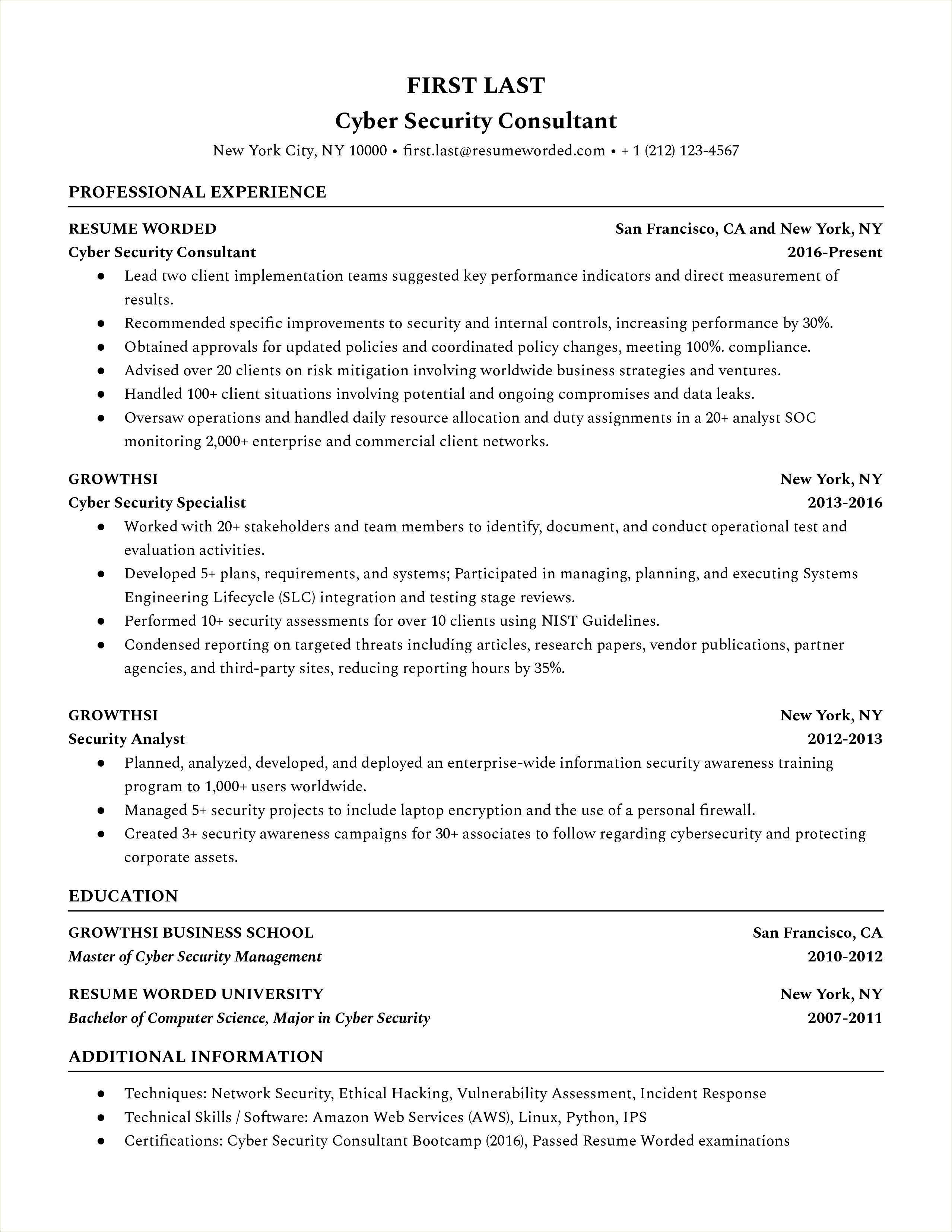 Entry Level Cybersecurity Specialist Resume Summary