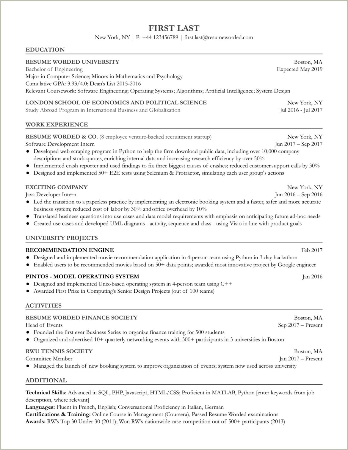 Entry Level Developer Opers Sample Resume