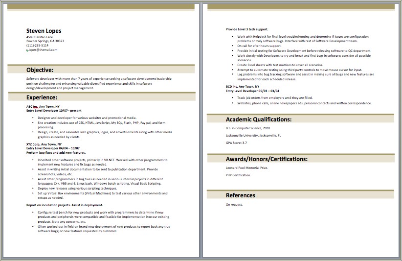 Entry Level Developer Resume Objective
