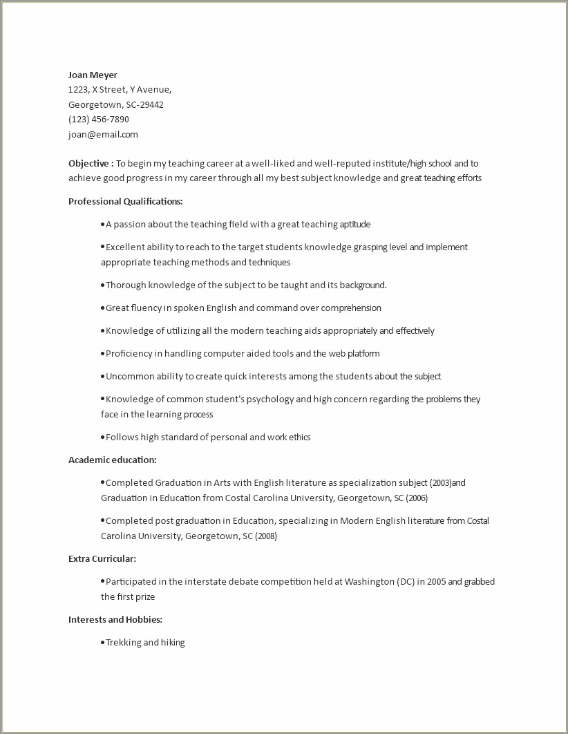 Entry Level Education Objective For Resume