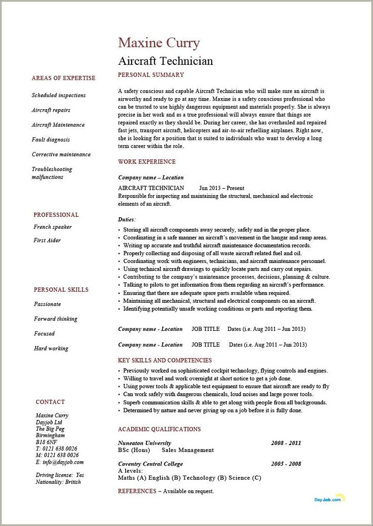 Entry Level Electronic Tech Resume Sample