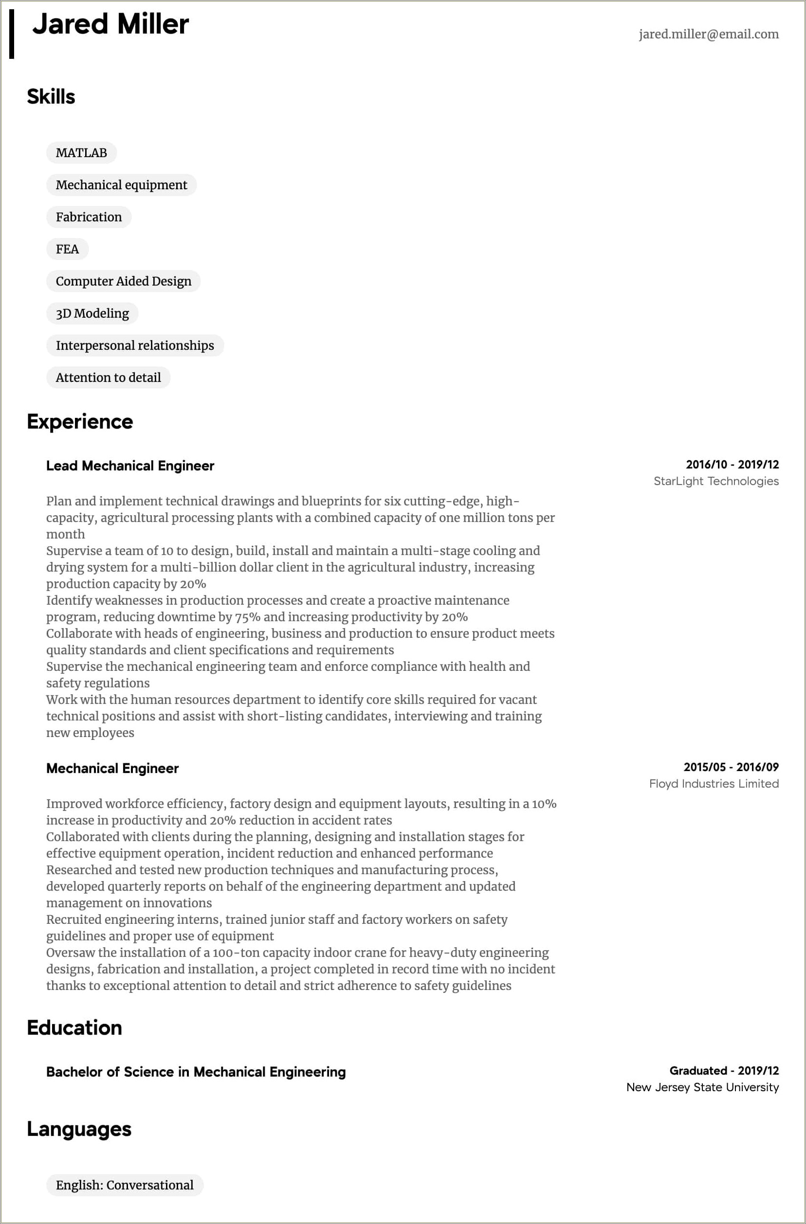 Entry Level Engineering Resume With No Experience