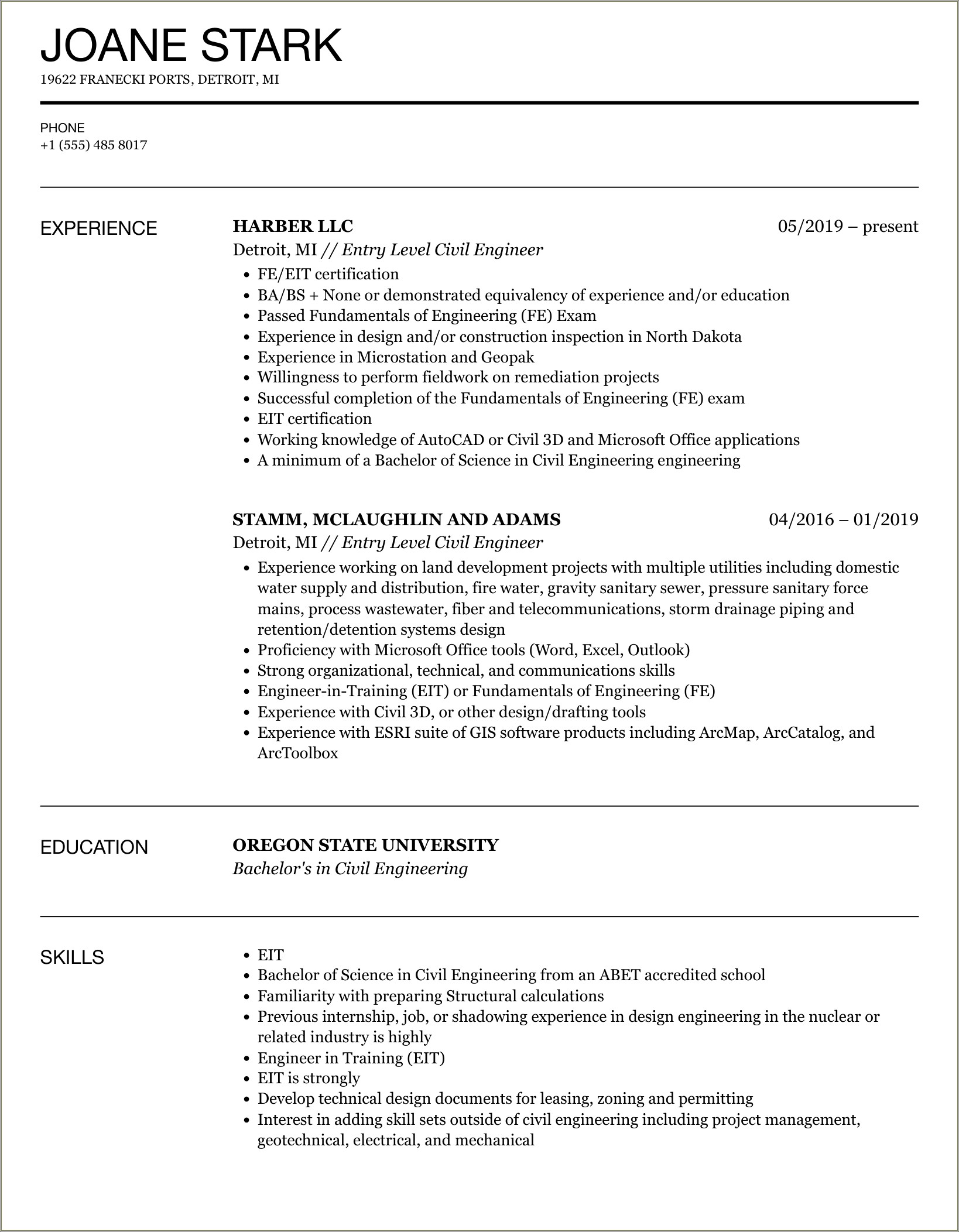 Entry Level Environmental Engineering Resume Examples