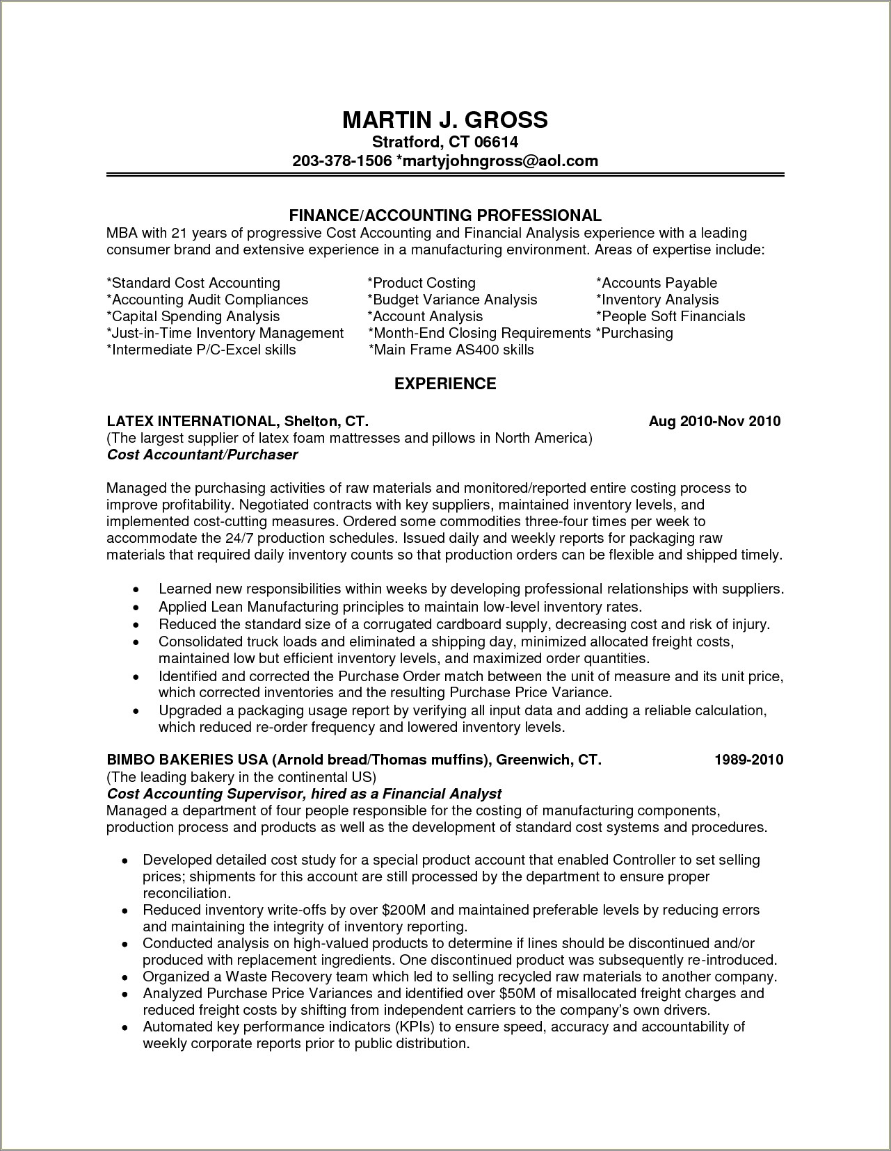 Entry Level Finance Job Resume Sample