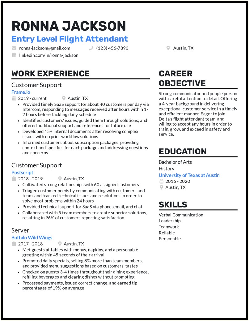 Entry Level Flight Attendant Job Resume