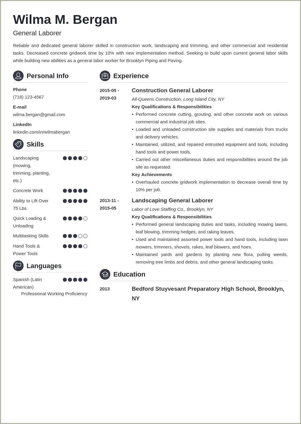 Entry Level General Laborer Resume Examples