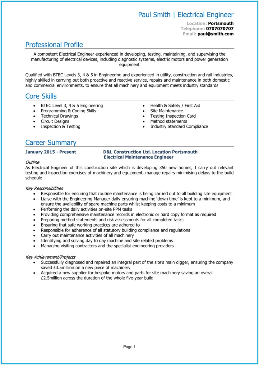 Entry Level Graduate Electrical Engineer Resume Examples