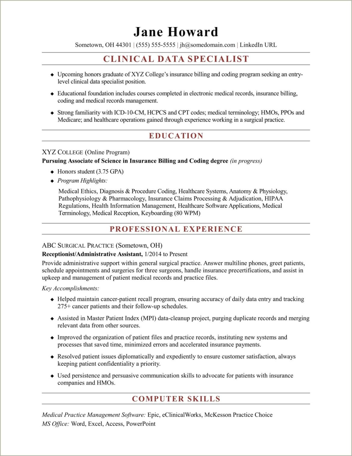 Entry Level Health Care Resume Samples