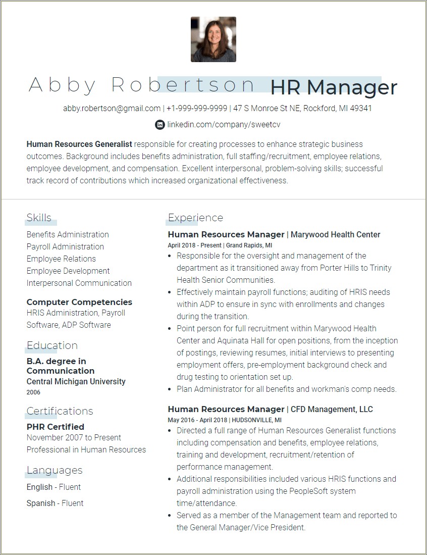 Entry Level Hr Generalist Resume Sample