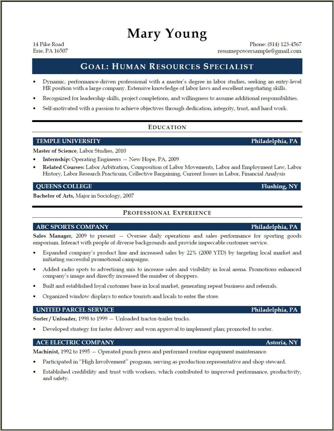 Entry Level Hr Jobs Sample Resume