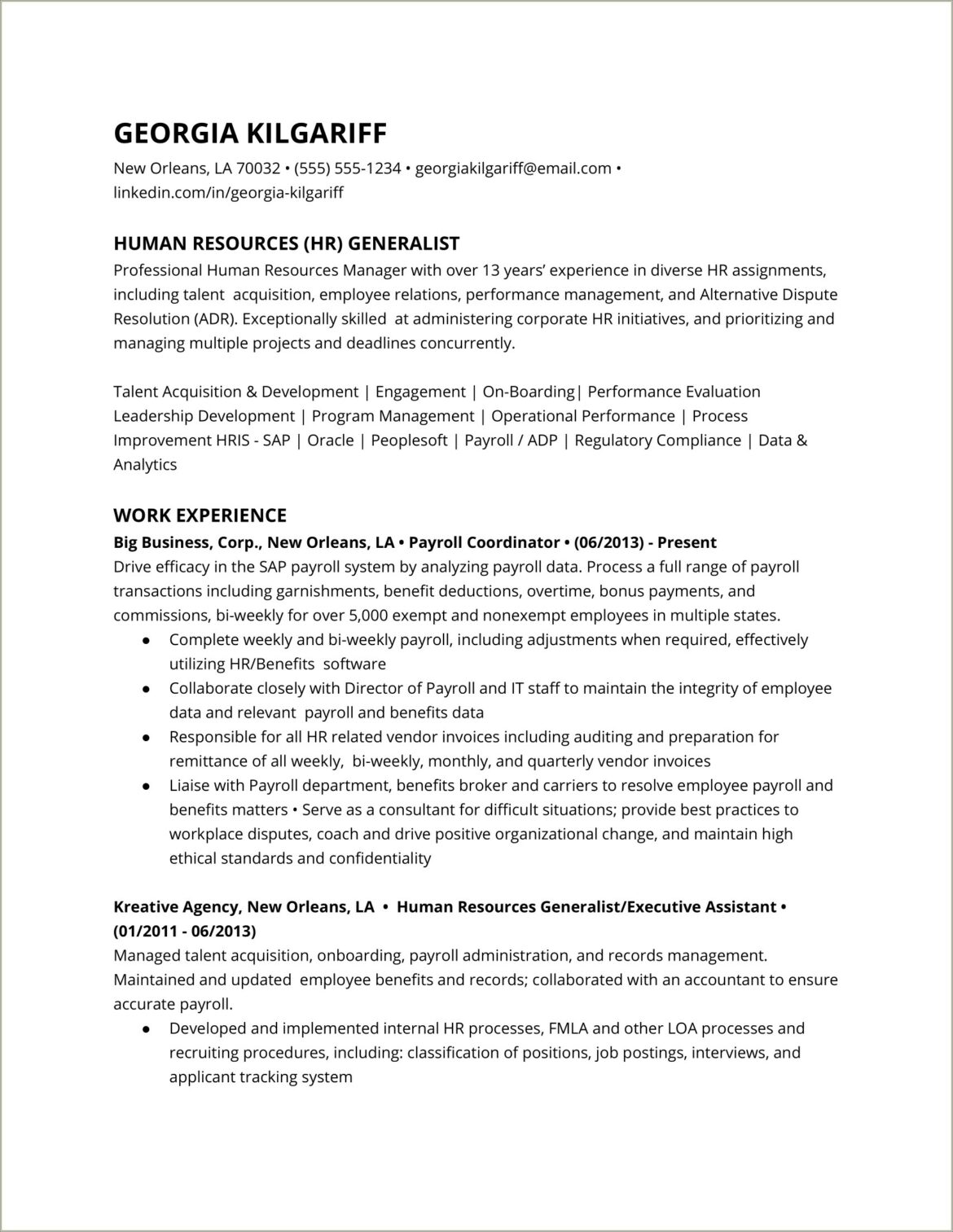 Entry Level Human Resources Resume Summary