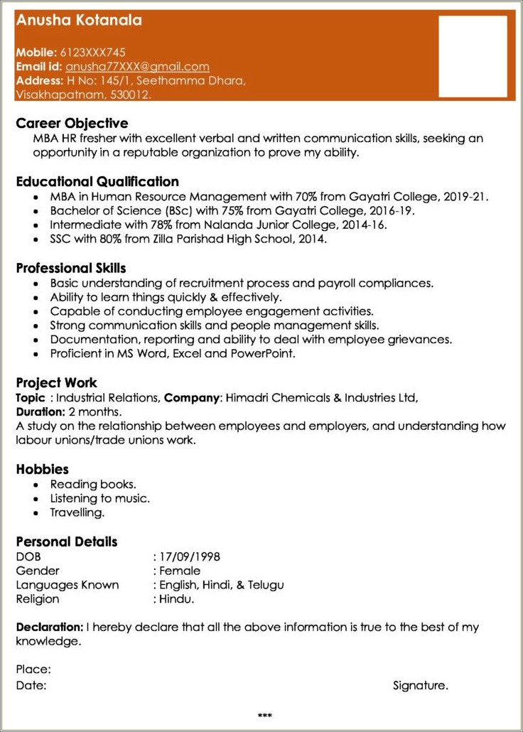 Entry Level Human Resources Sample Resumes