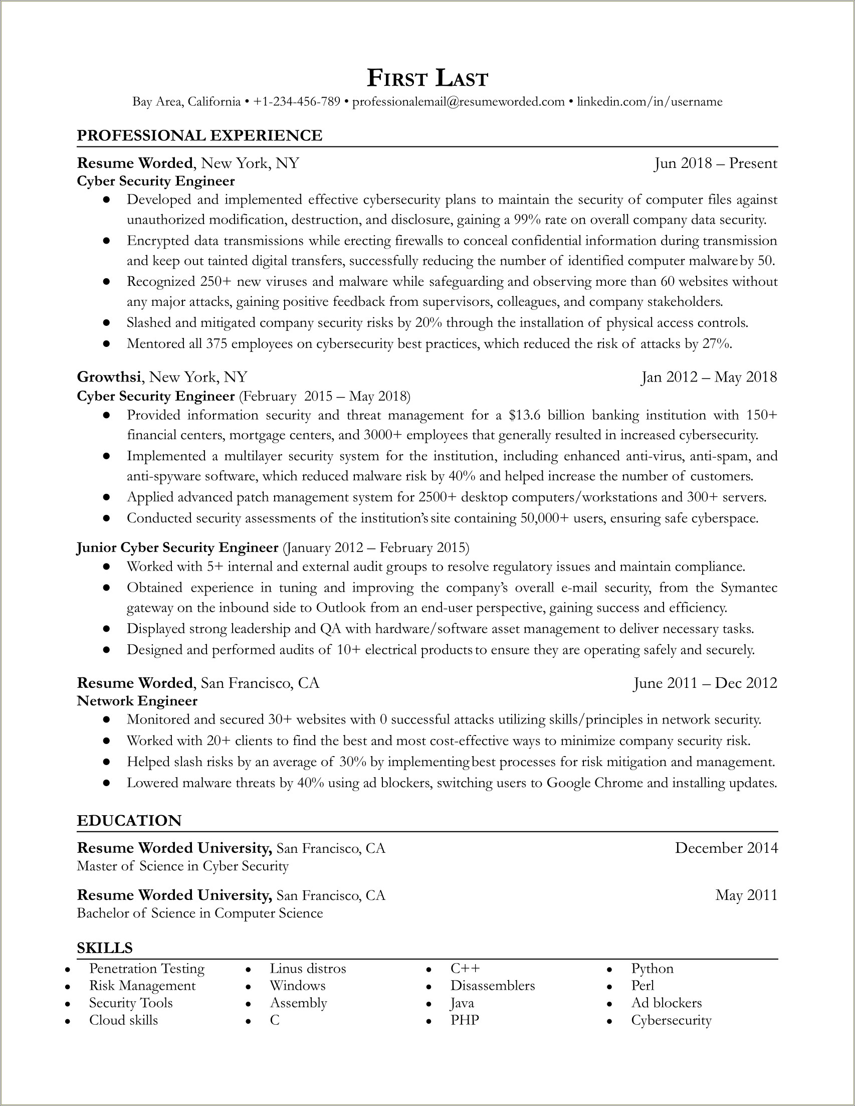 Entry Level Information Security Resume With No Experience