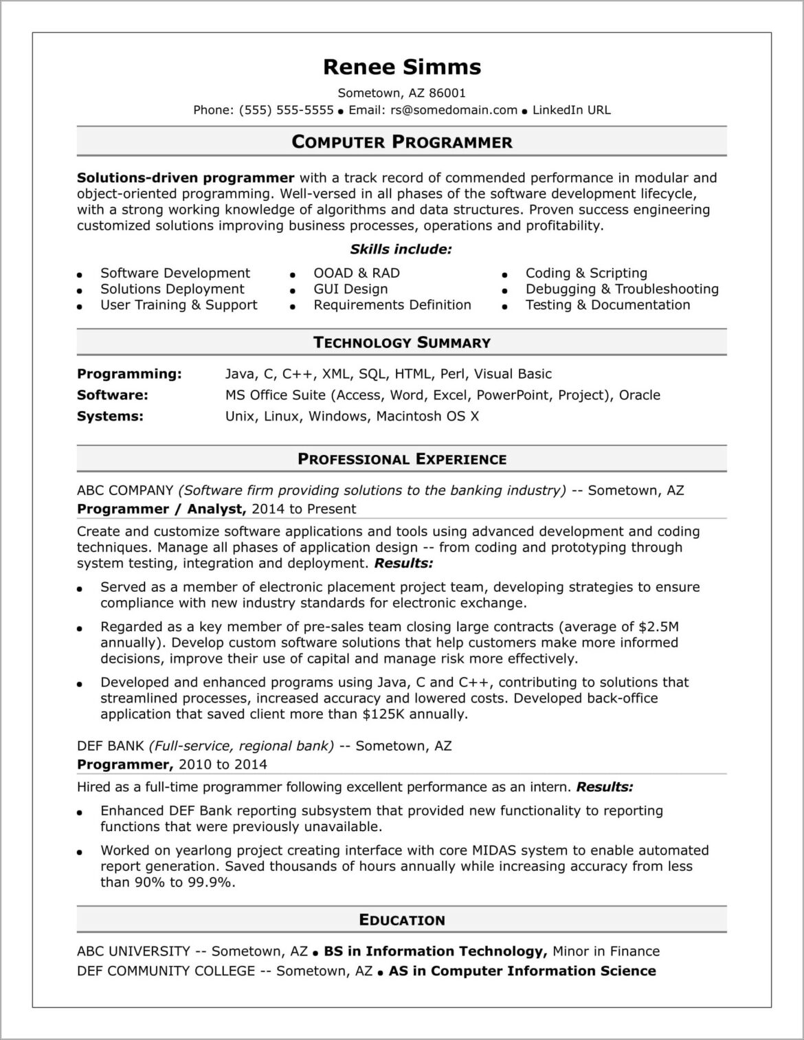 Entry Level Information Technology Resume Skills