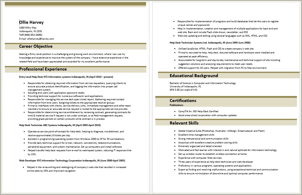 Entry Level Information Technology Resume Templates