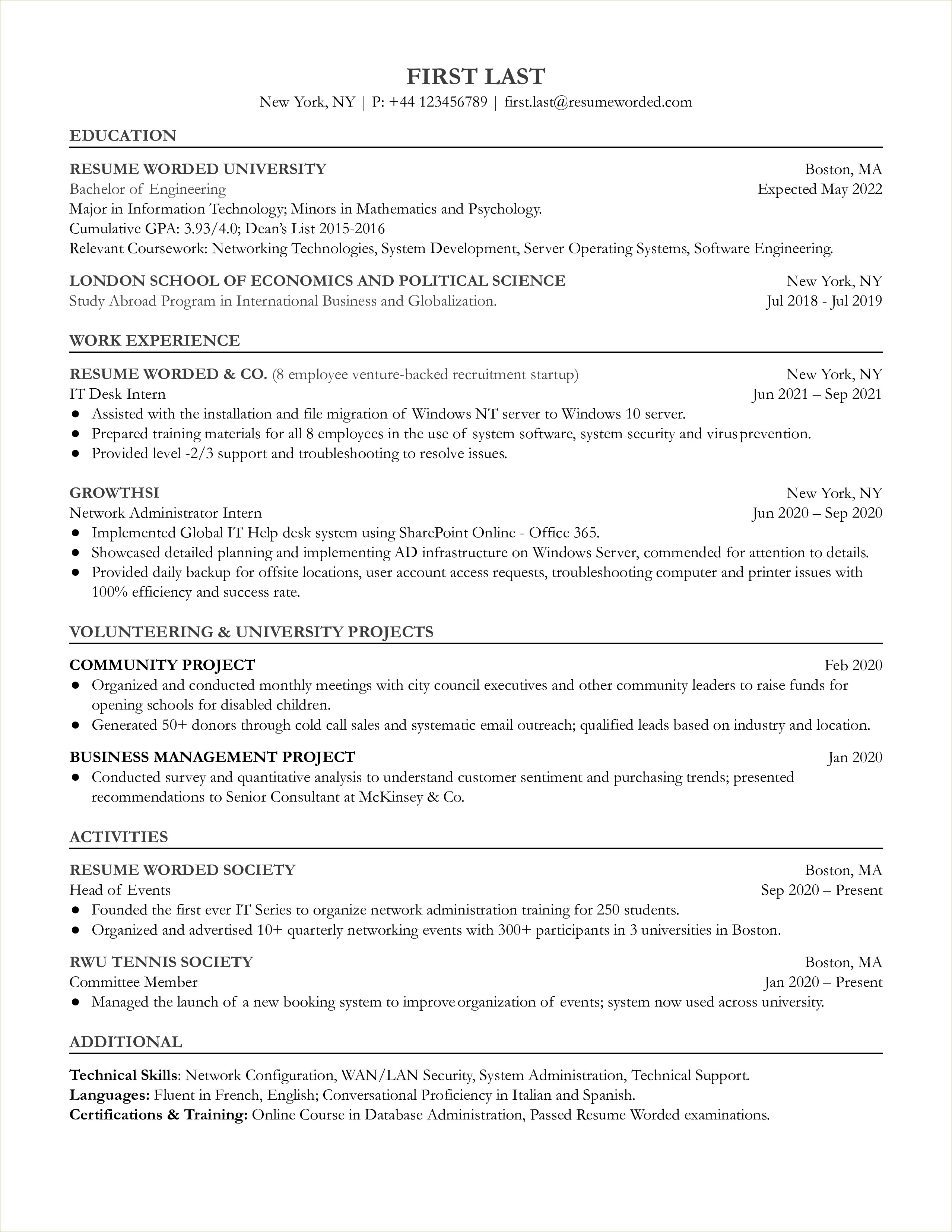 Entry Level It Help Desk Resume Sample