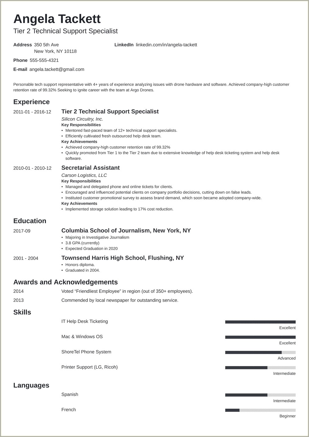 Entry Level It Support Resume Examples