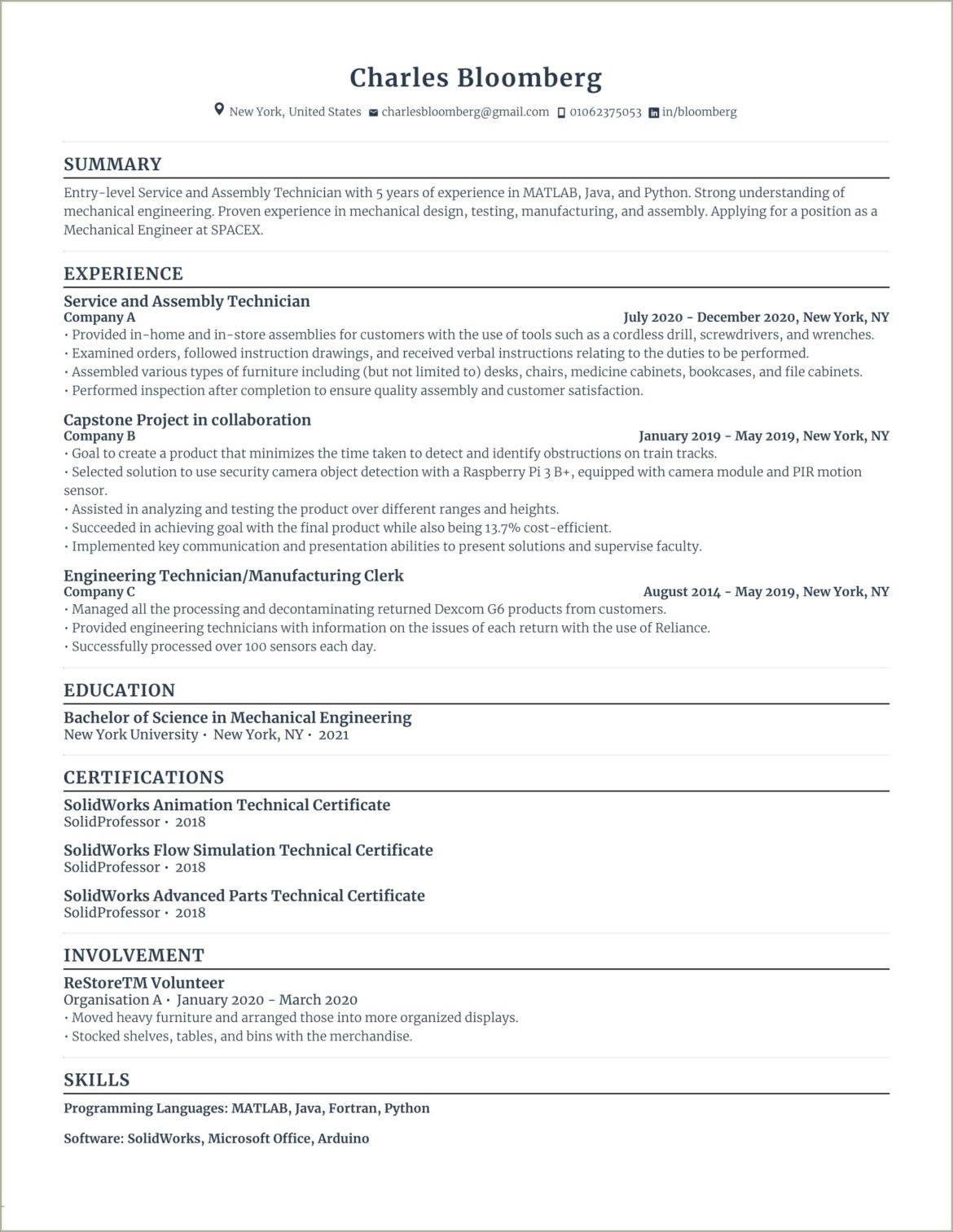 Entry Level It Technician Resume Sample