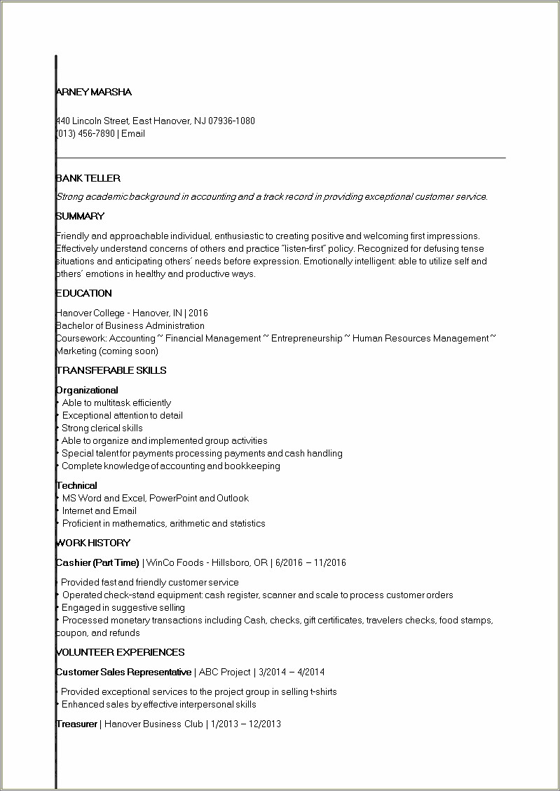 Entry Level Job Resume In Xl Word