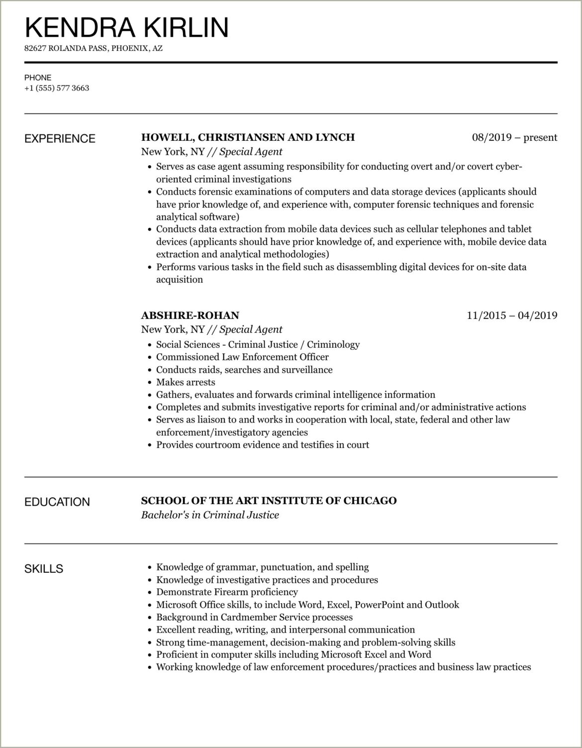 Entry Level Law Enforcement Resume Objective