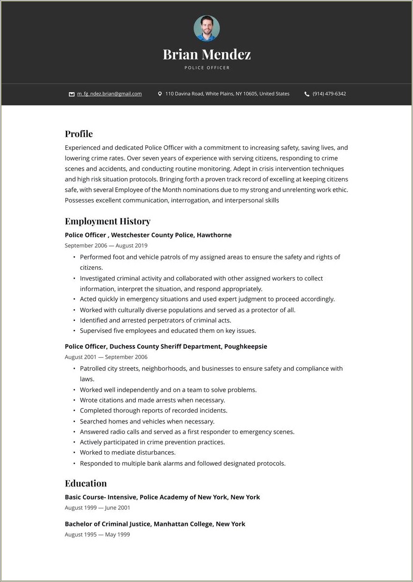 Entry Level Law Enforcement Resume Template