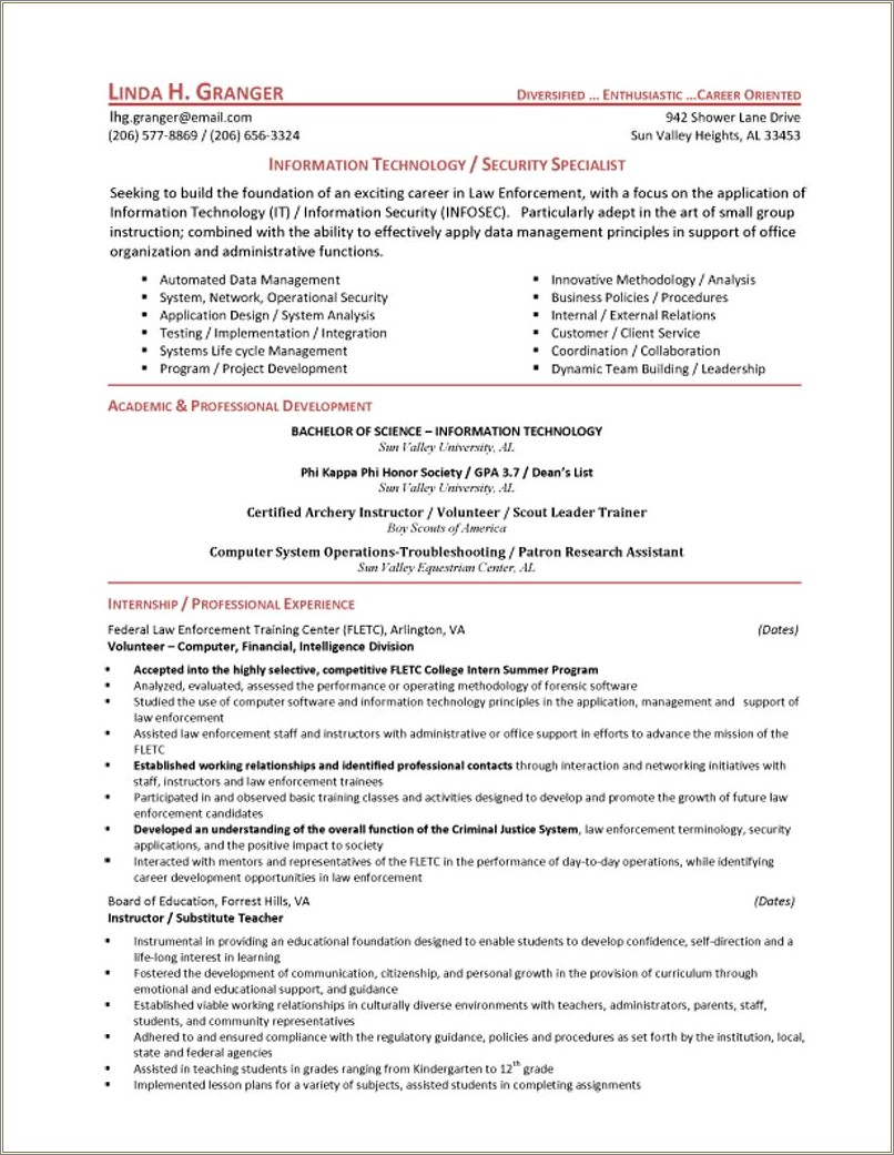 Entry Level Law Enforcement Sample Resume