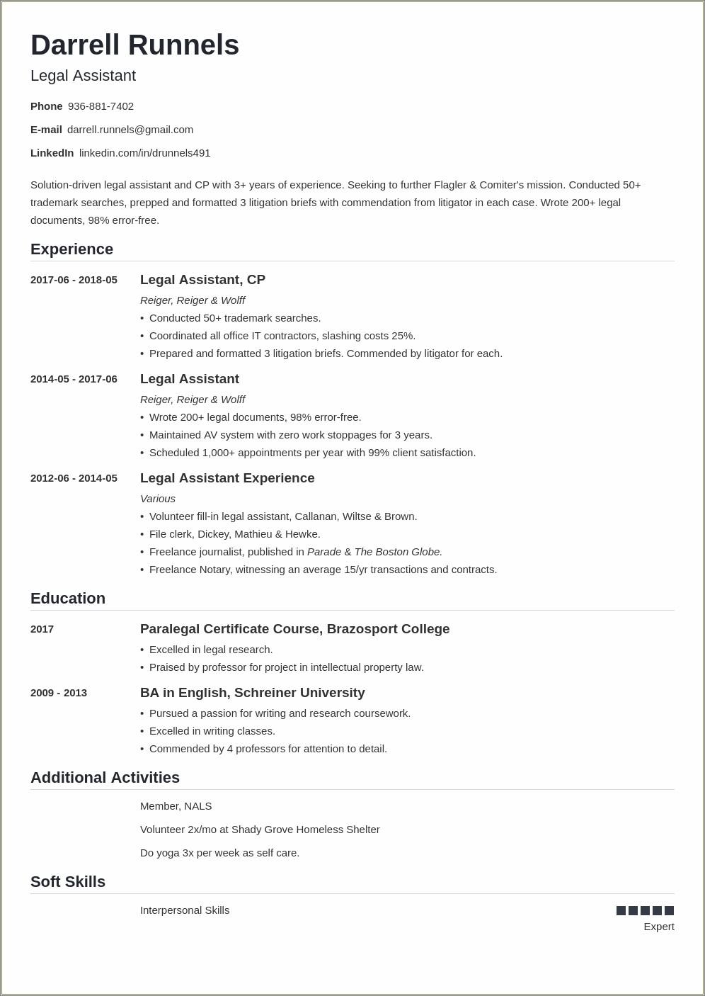 Entry Level Legal Assistant Resume Objective