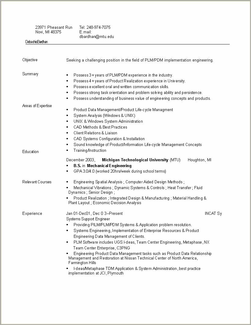 Entry Level Manufacturing Engineer Resume Samples