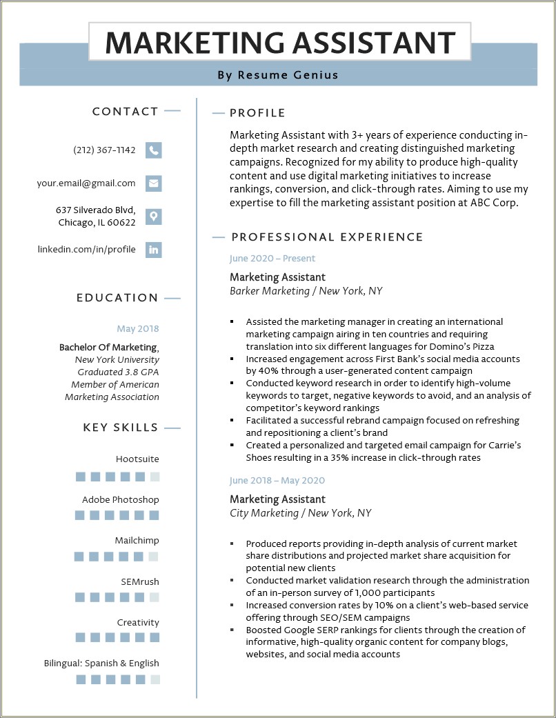 Entry Level Marketing Execustive Summary For Resume
