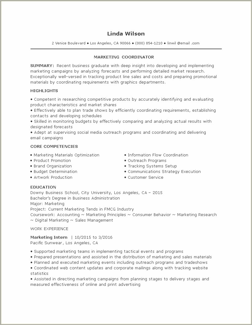 Entry Level Marketing Resume Summary Examples