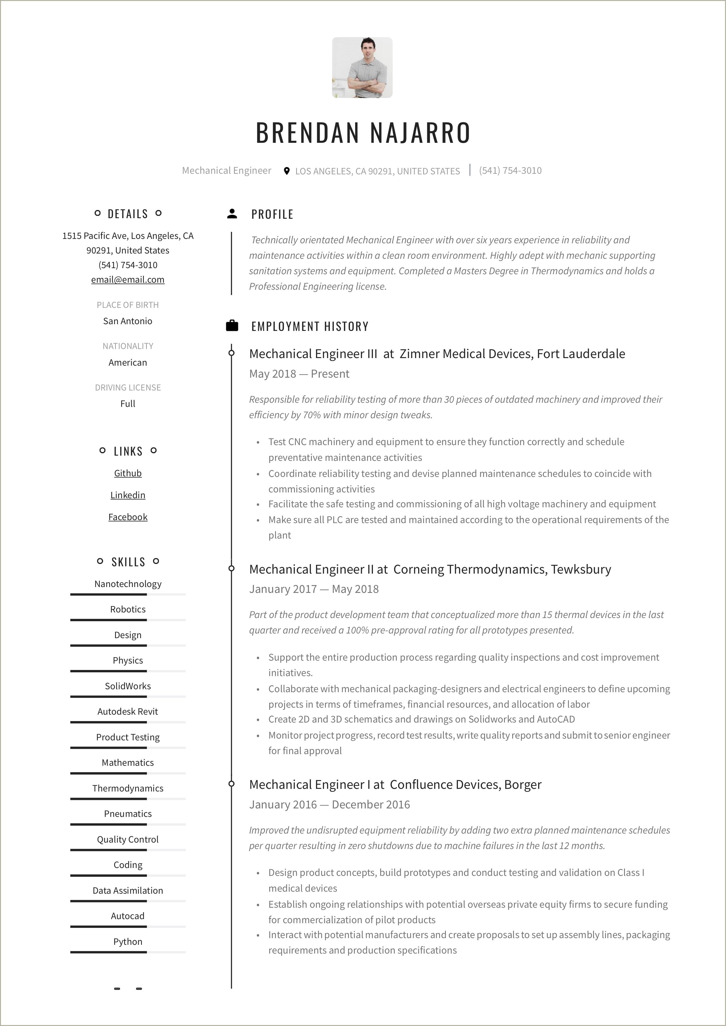 Entry Level Mechanical Engineer Resume Examples