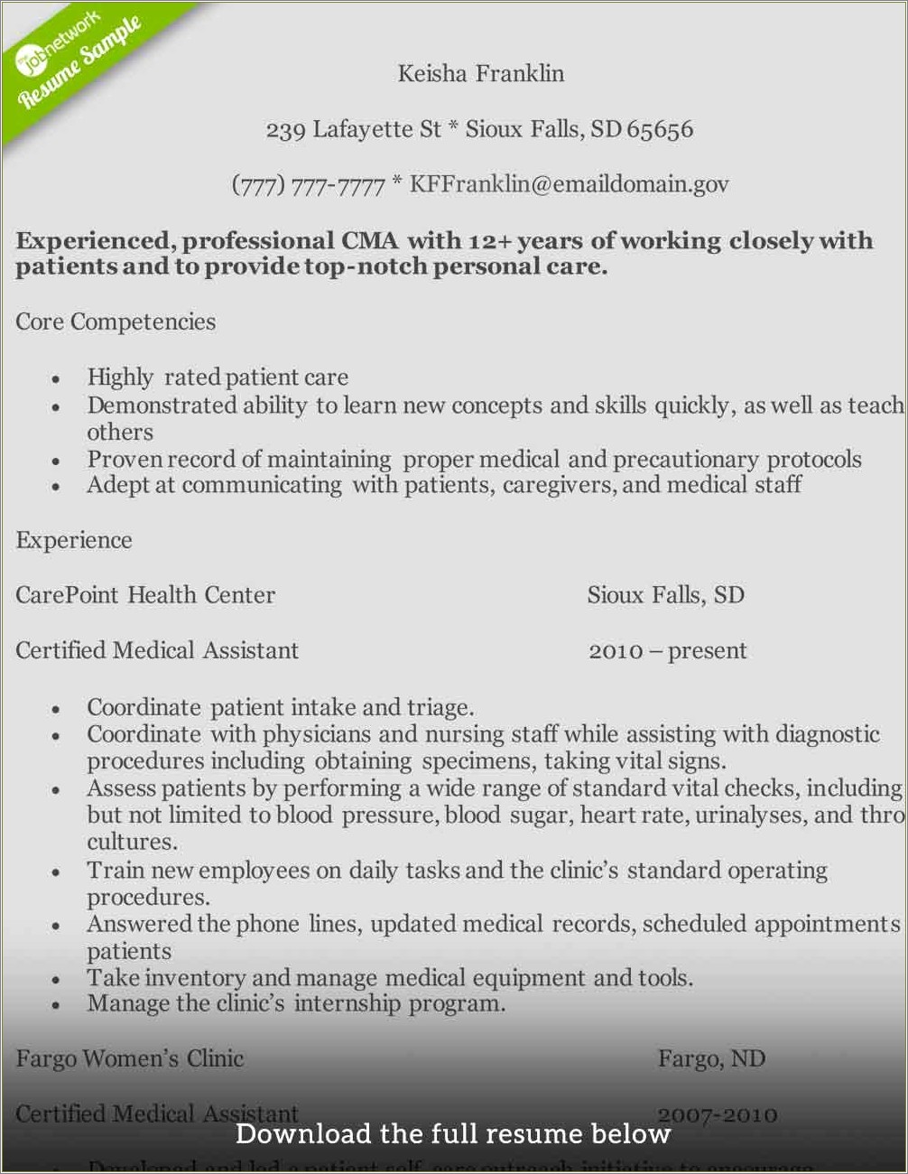 Entry Level Medical Assistant Resume Summary Examples