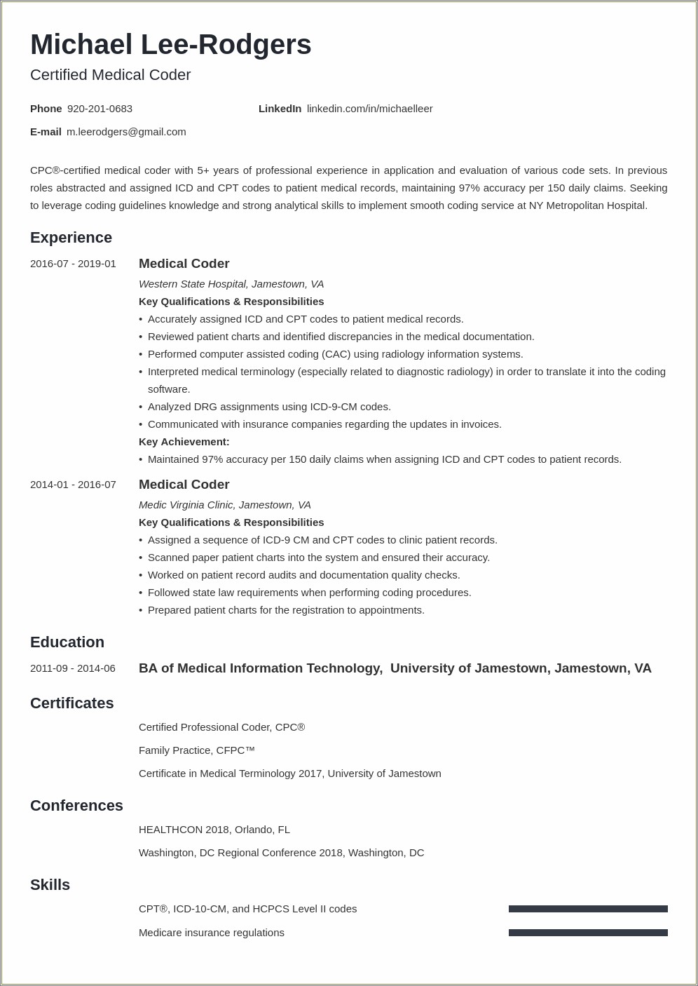 Entry Level Medical Billing And Coding Resume Examples
