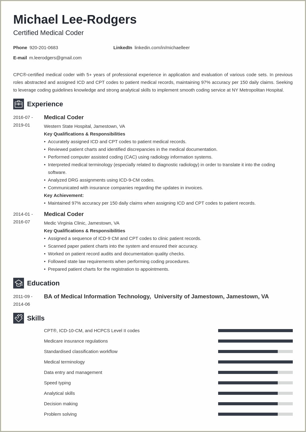 Entry Level Medical Billing And Coding Resume Template