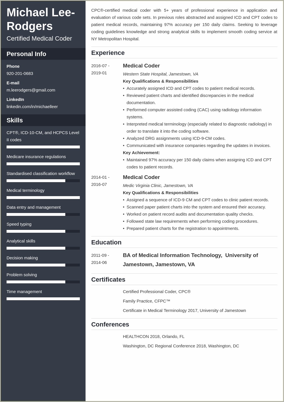 Entry Level Medical Coding Resume Templates