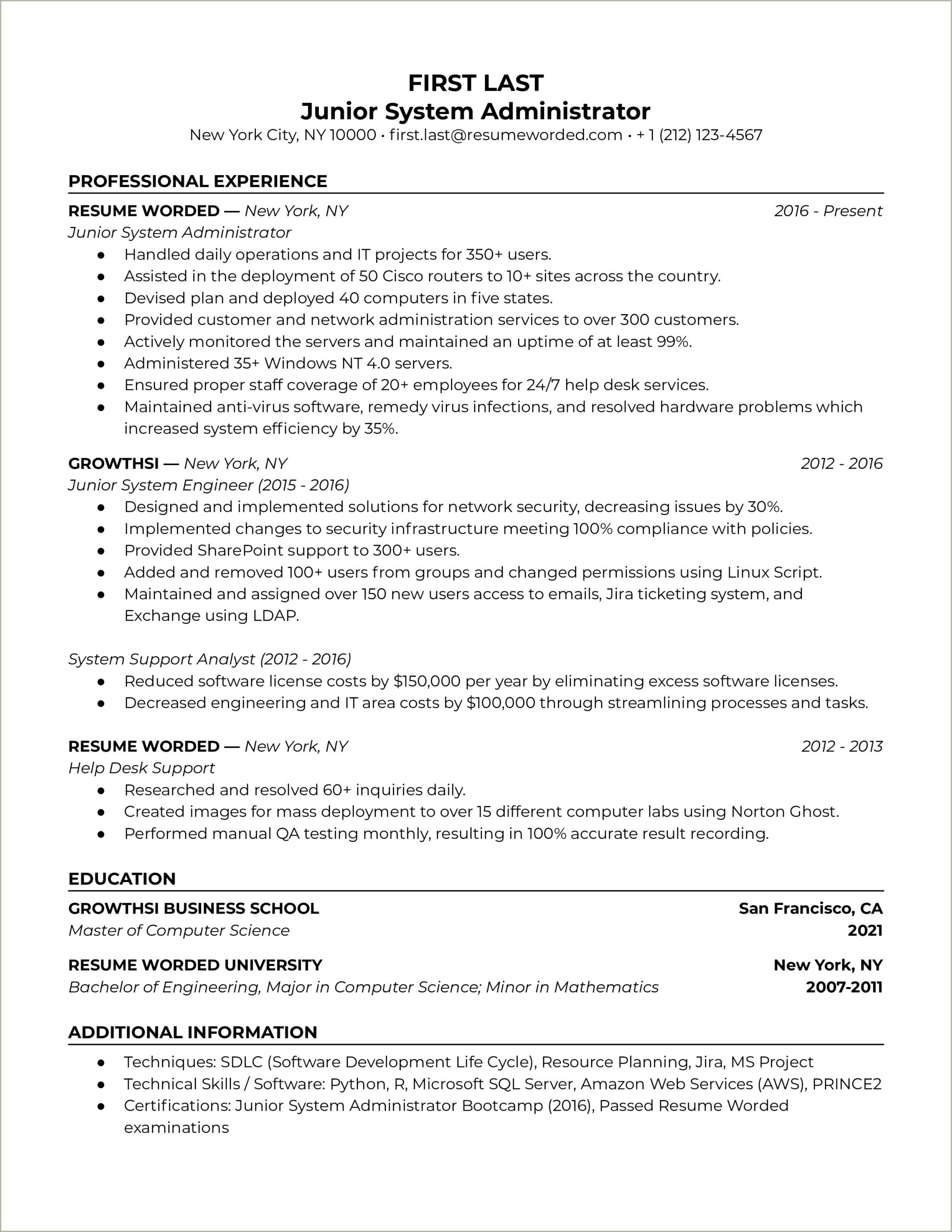 Entry Level Network Administrator Resume Examples