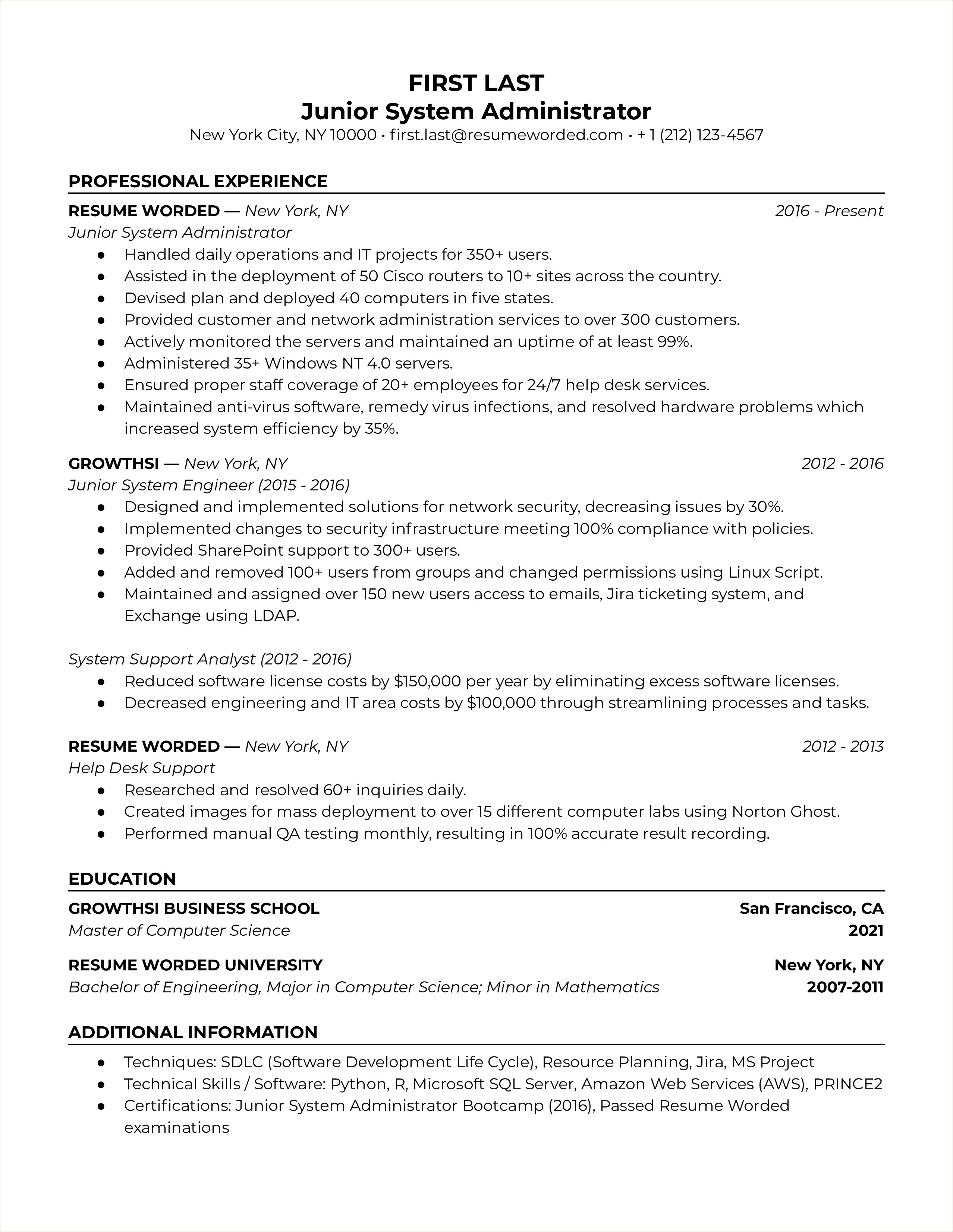 Entry Level Network Administrator Resume Examples