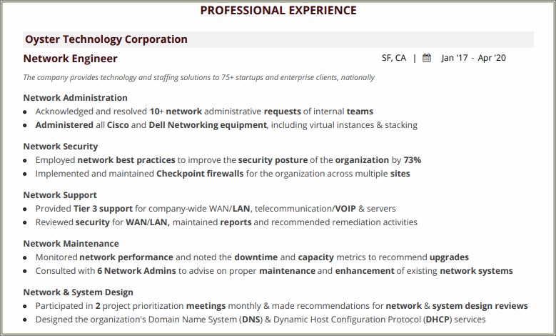 Entry Level Network Administrator Resume Summary