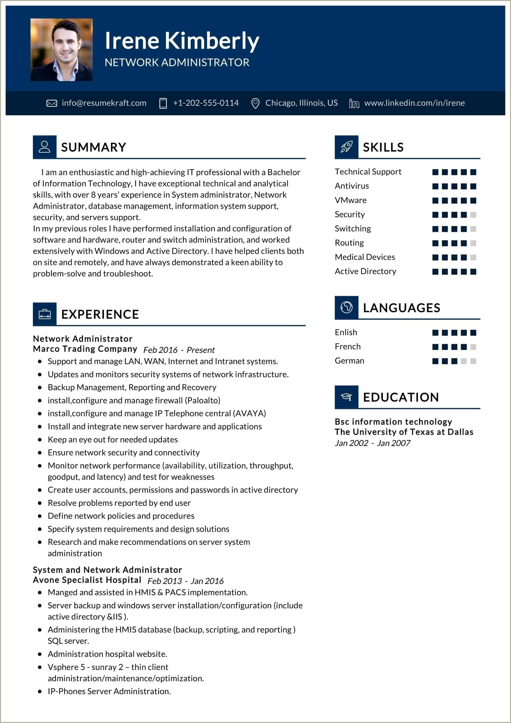 Entry Level Network Administrator Resume Templates